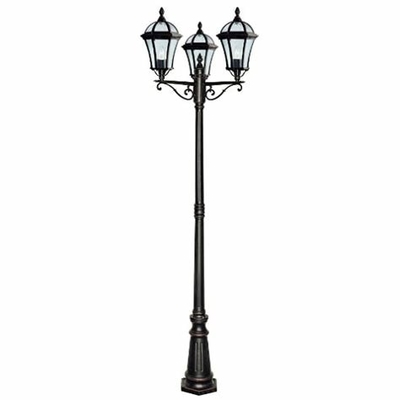 Antique Cast Iron Street Light Post Paris Triple Head Tall Post In Black Finish